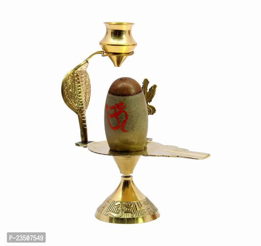 Narmadeshwar Shiva Lingam Shiv Ling with Brass Water Pitcher and Trishul - 5.25 Inches